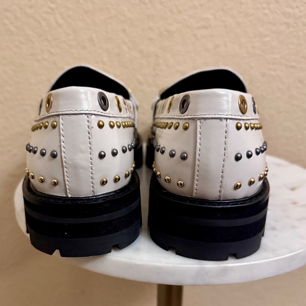 NEW Women KURT GEIGER Mansion Cream Gold Studs eagle leather Loafer EU40/US9 - Picture 6 of 10